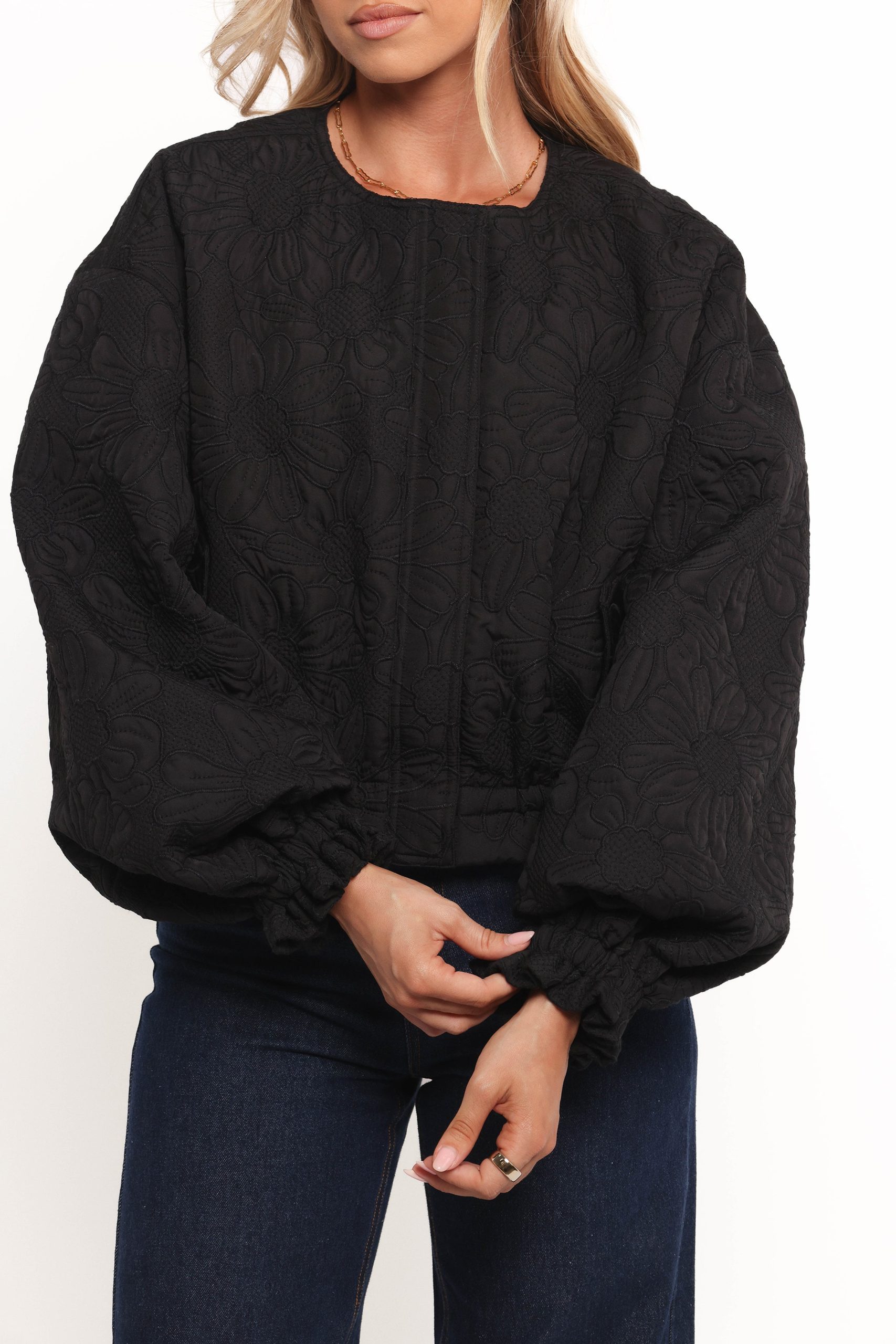 Yuki Tonal Embroidered Flower Jacket - Black - Image 6