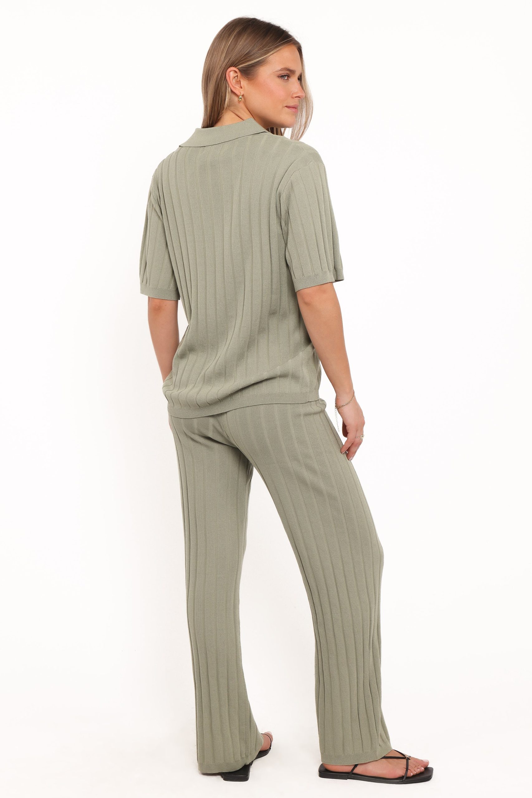 Yulissa Wide Ribbed Pant Set - Khaki Green - Image 4