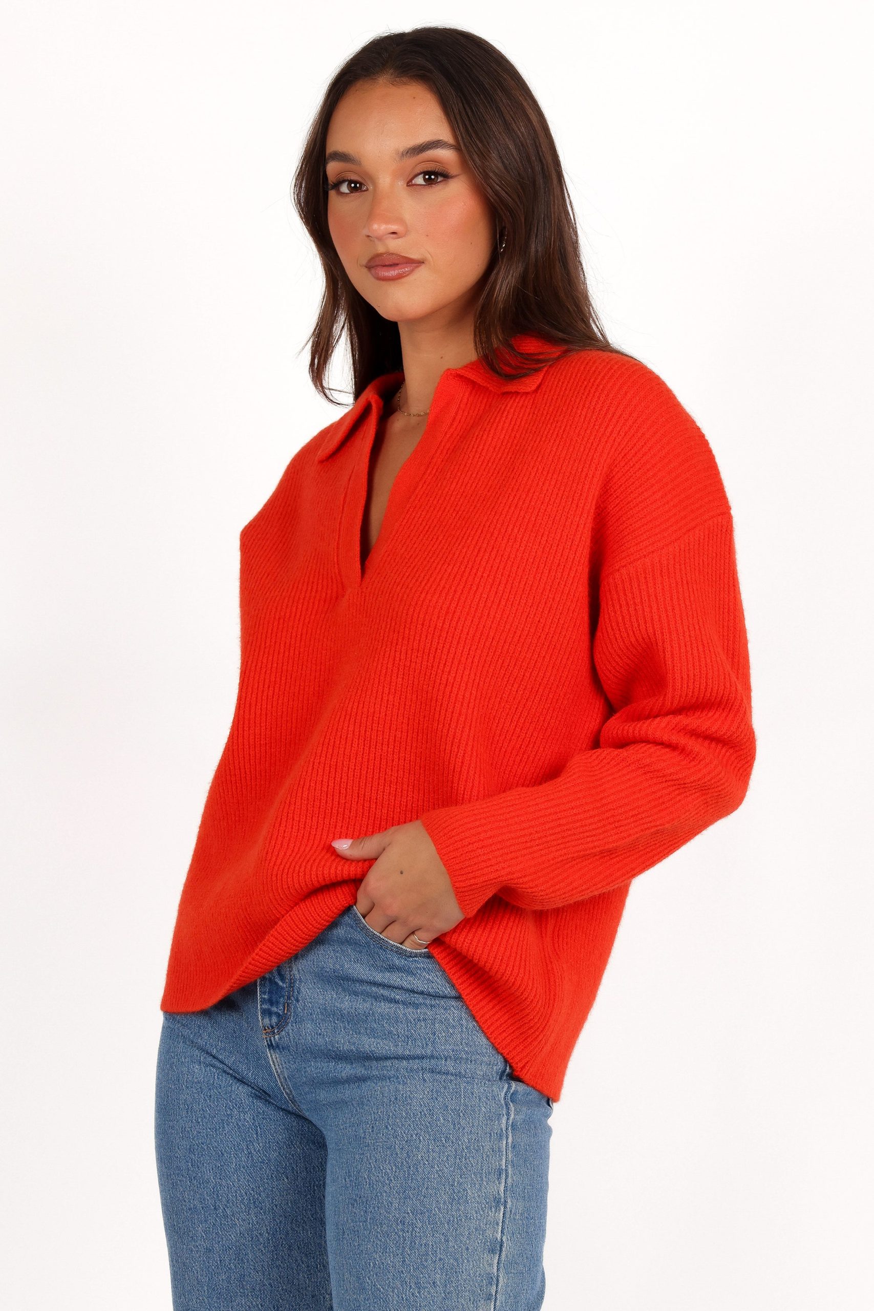 Zala Vneck Collar Knit Sweater - Red - Image 5