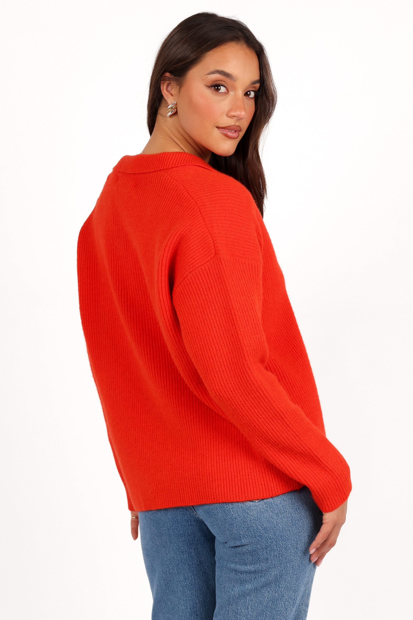 Zala Vneck Collar Knit Sweater - Red - Image 4