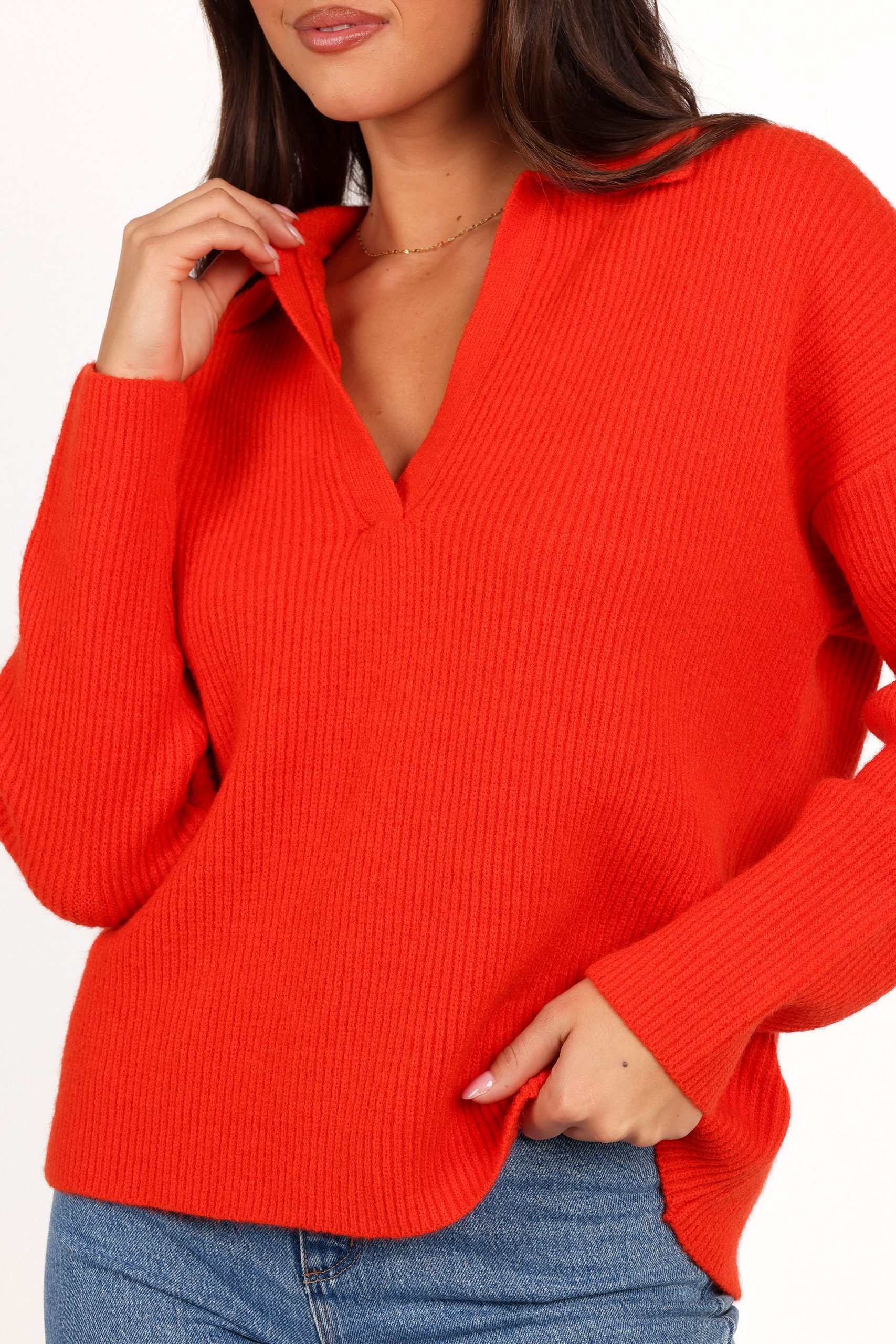 Zala Vneck Collar Knit Sweater - Red - Image 6