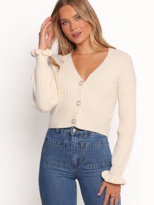 Zana Ribbed ruffle cuff Knit Sweater - Cream