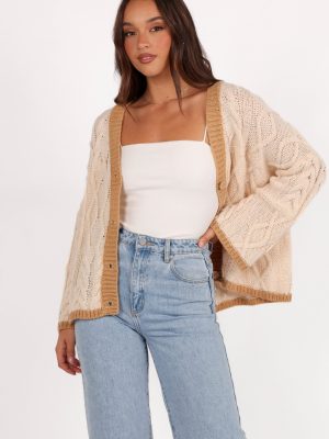 Zina Contrast Cardigan - Tan