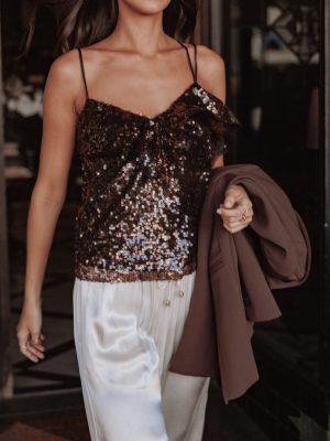 Zinnia Sequins Sleeveless Top - Brown