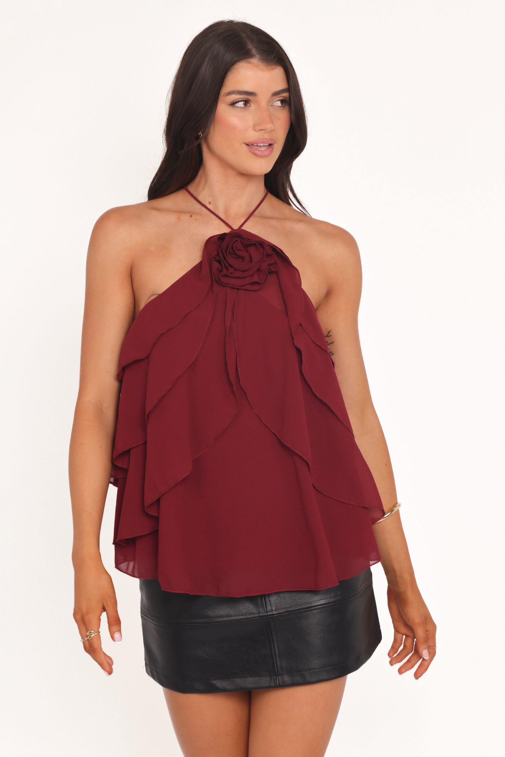 Zorina Halter Neck Chiffon Top - Burgundy - Image 4