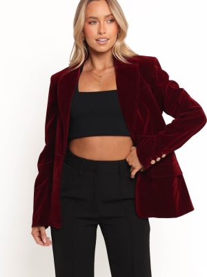 Zpya Single Button Velvet Blazer - Berry