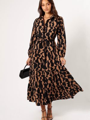 Lincoln Long Sleeve Maxi Dress - Black/Beige