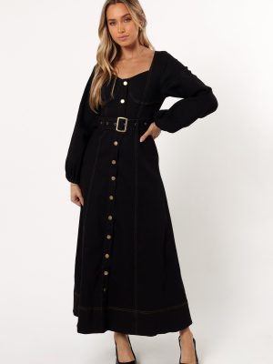 Mateo Long Sleeve Denim Dress - Black