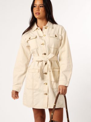 Otto Long Sleeve Mini Denim Dress - Sand