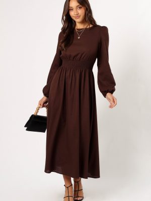 Roman Long Sleeve Maxi Dress - Brown