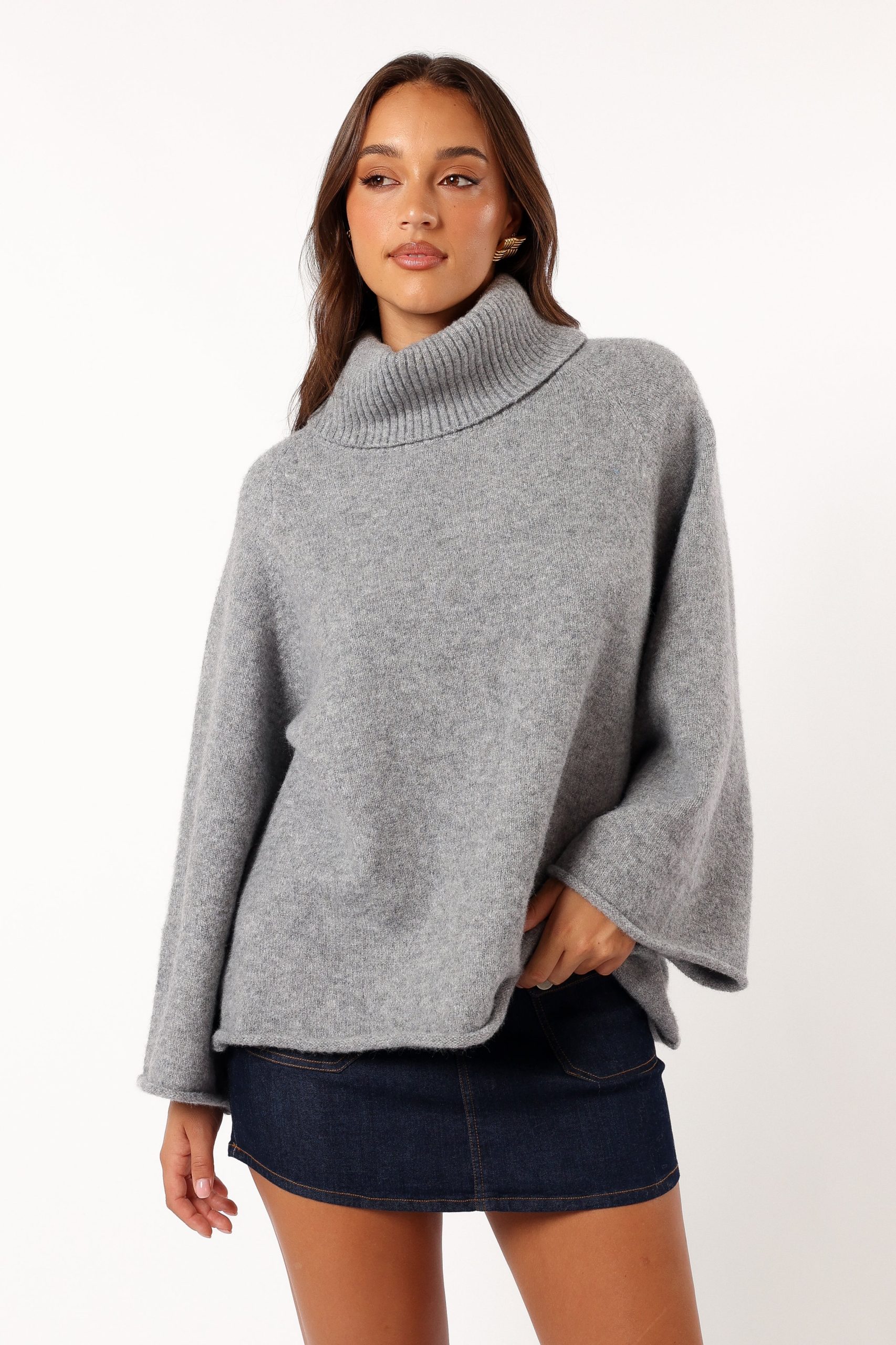 Bindy Cowlneck Knit Sweater - Grey Marle - Image 3
