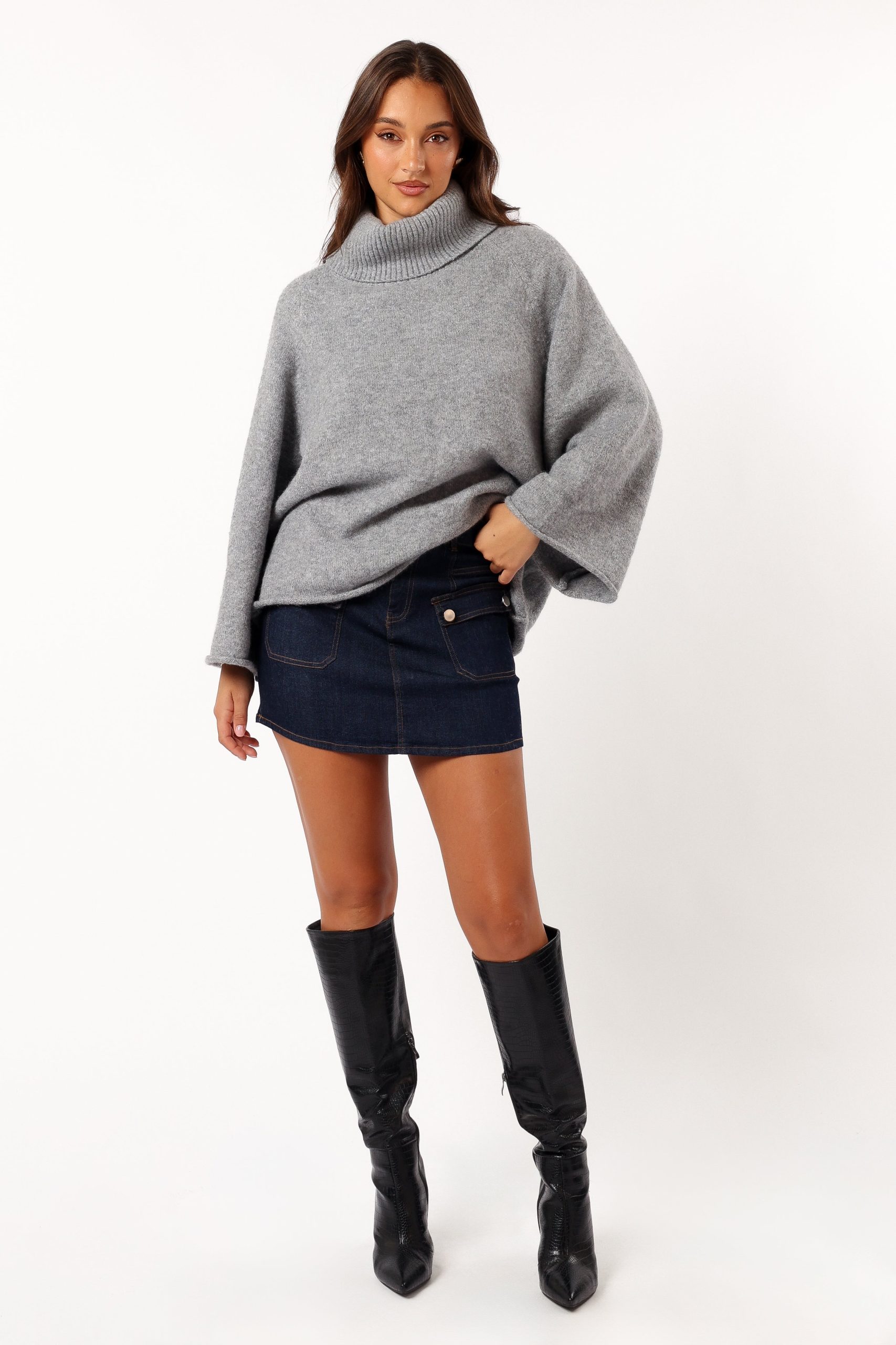 Bindy Cowlneck Knit Sweater - Grey Marle - Image 7
