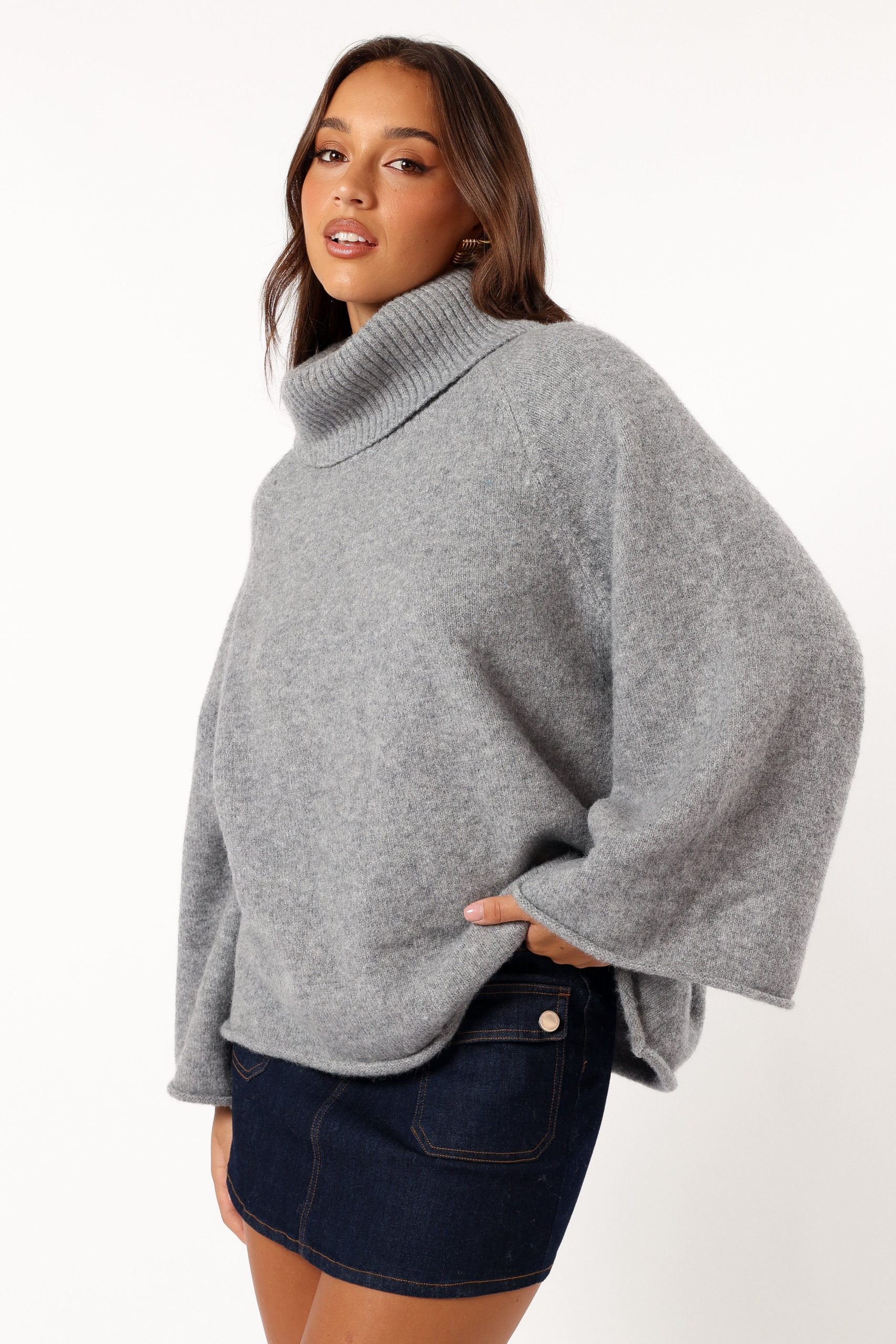 Bindy Cowlneck Knit Sweater - Grey Marle - Image 4