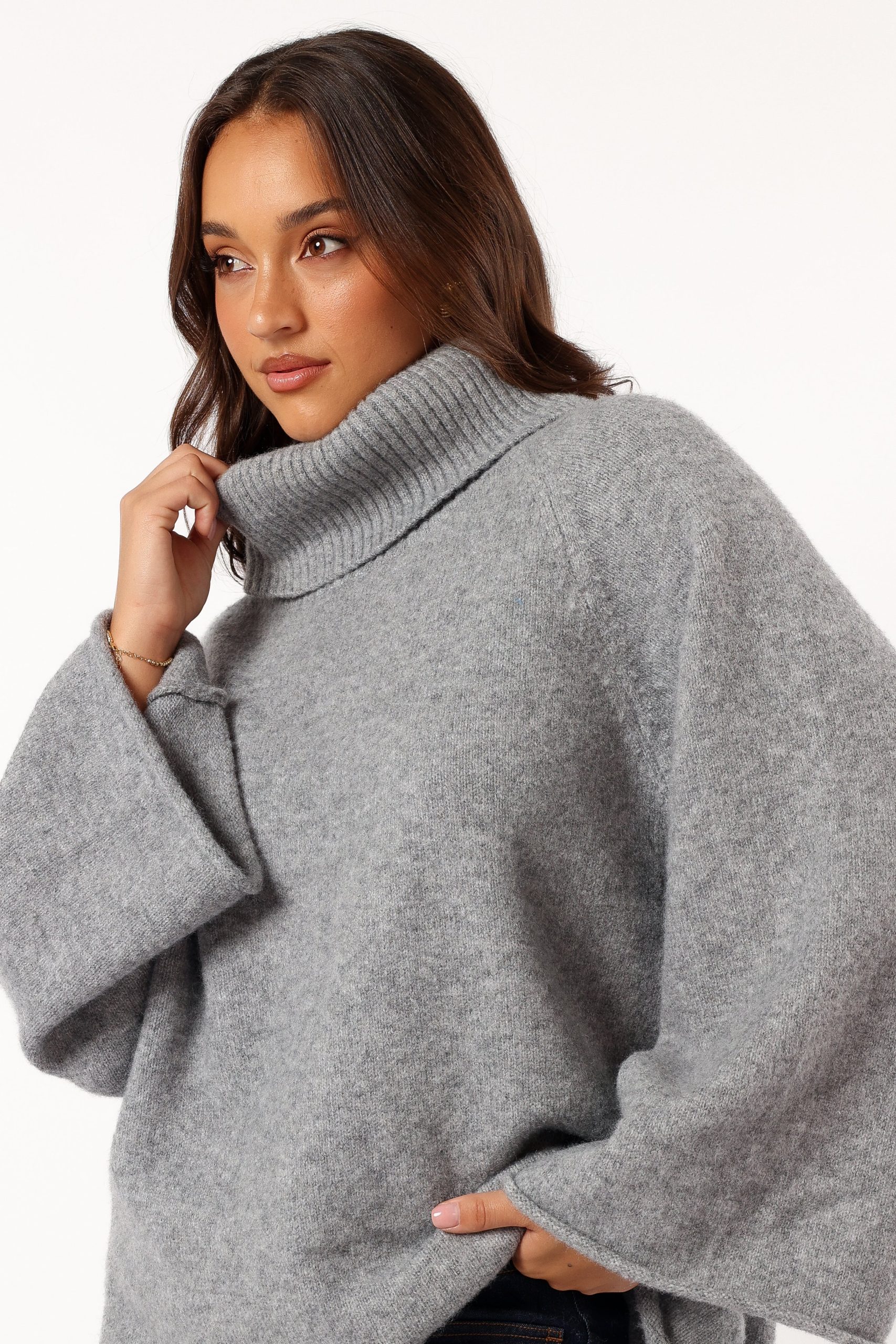 Bindy Cowlneck Knit Sweater - Grey Marle - Image 2