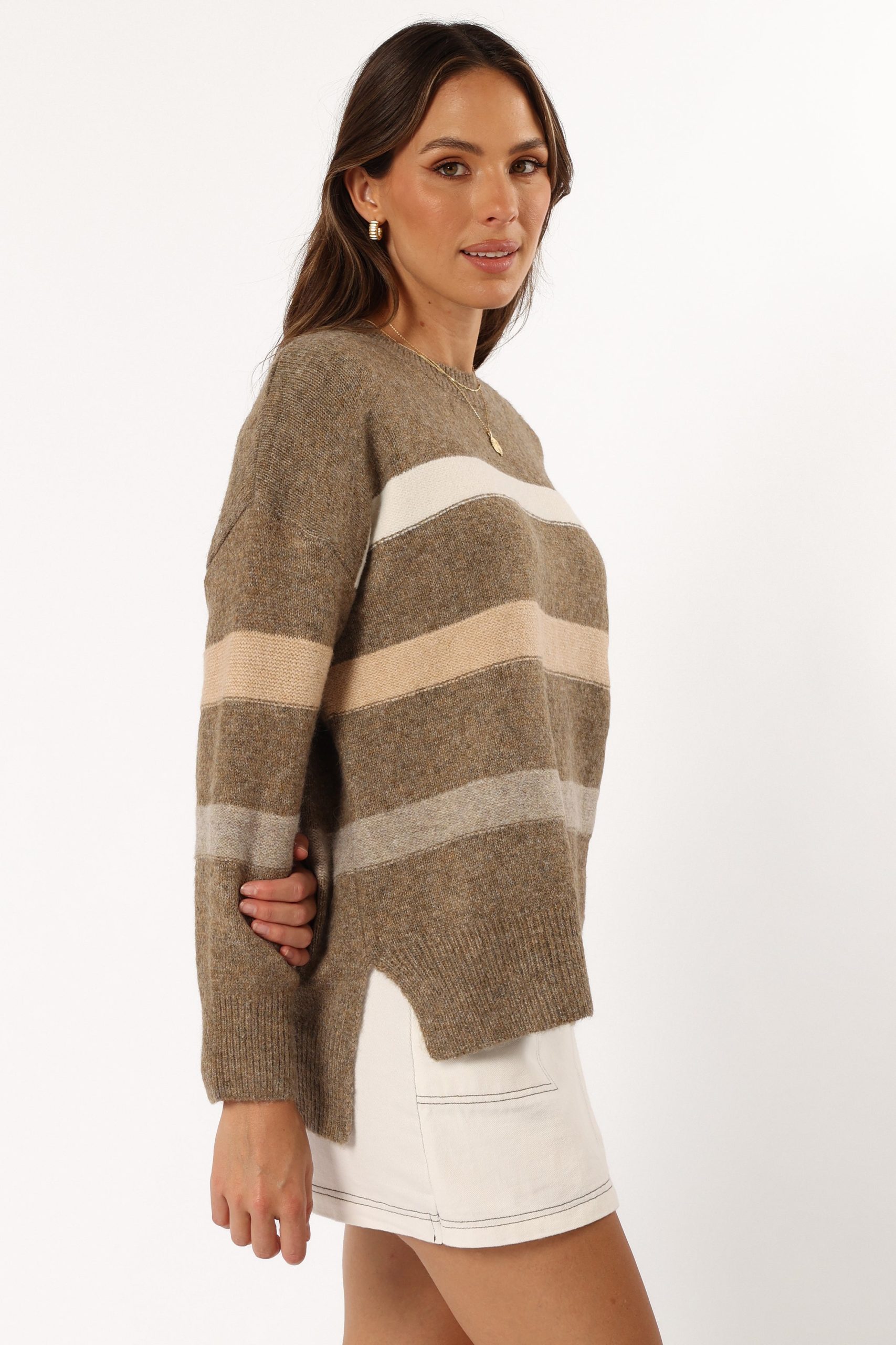 Esther Stripe Knit Sweater - Brown - Image 3