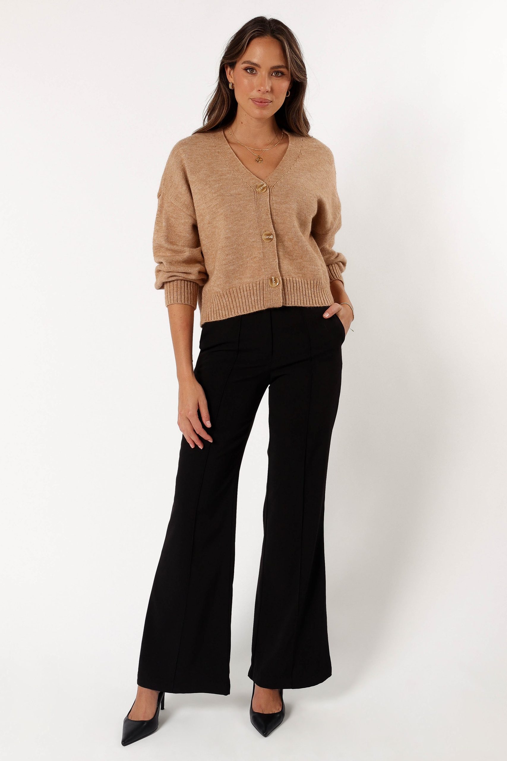 Isabel Button Front Cardigan - Beige - Image 9