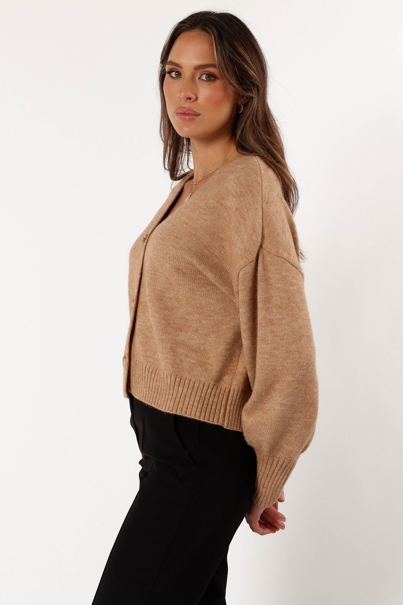 Isabel Button Front Cardigan - Beige - Image 6