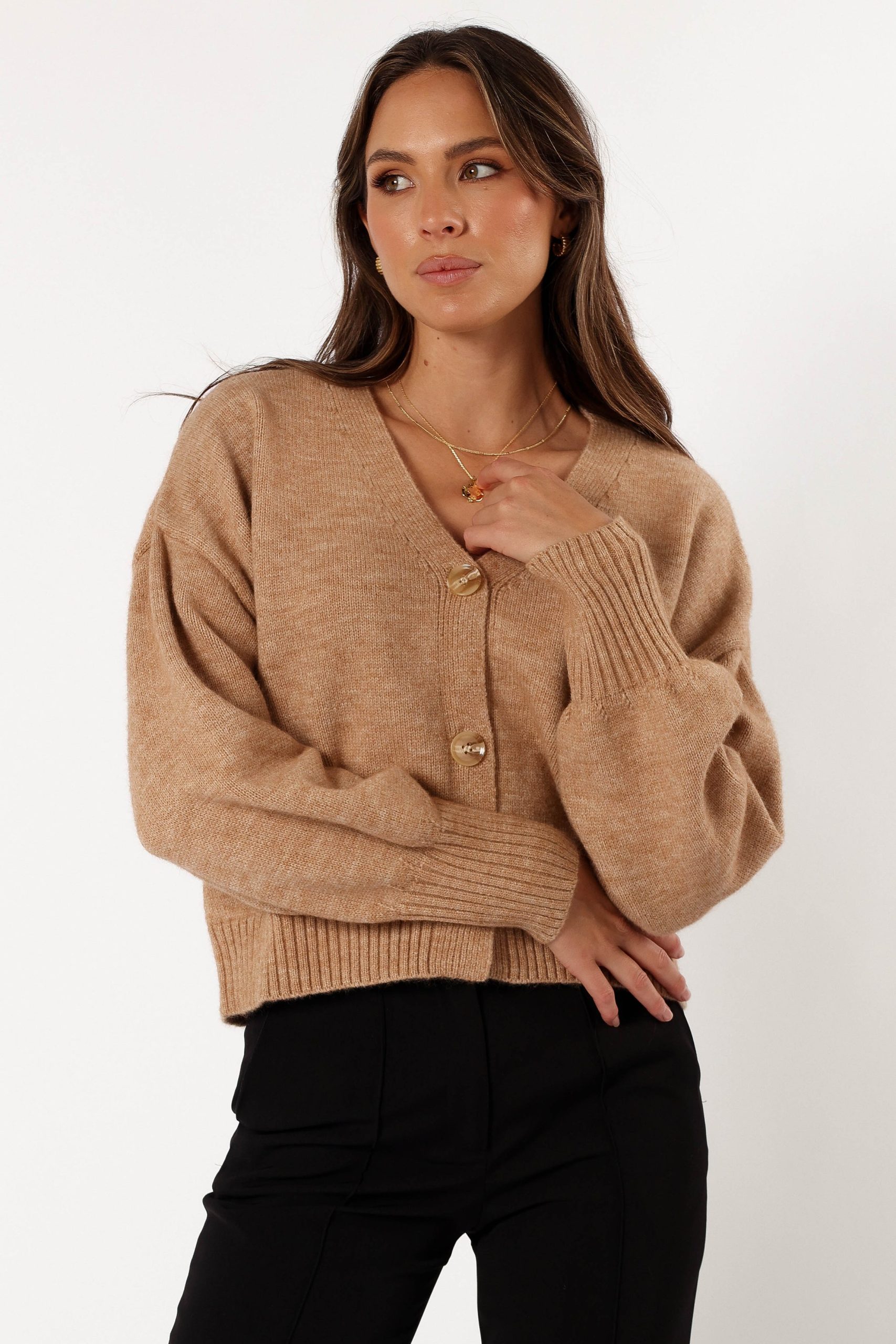 Isabel Button Front Cardigan - Beige - Image 5