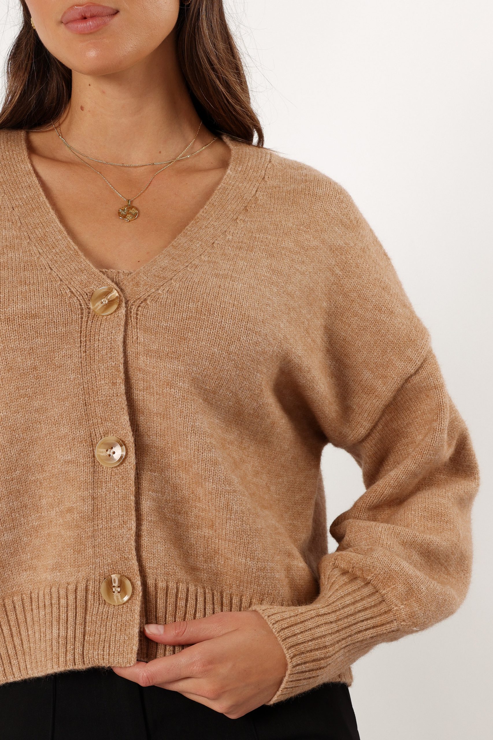 Isabel Button Front Cardigan - Beige - Image 4