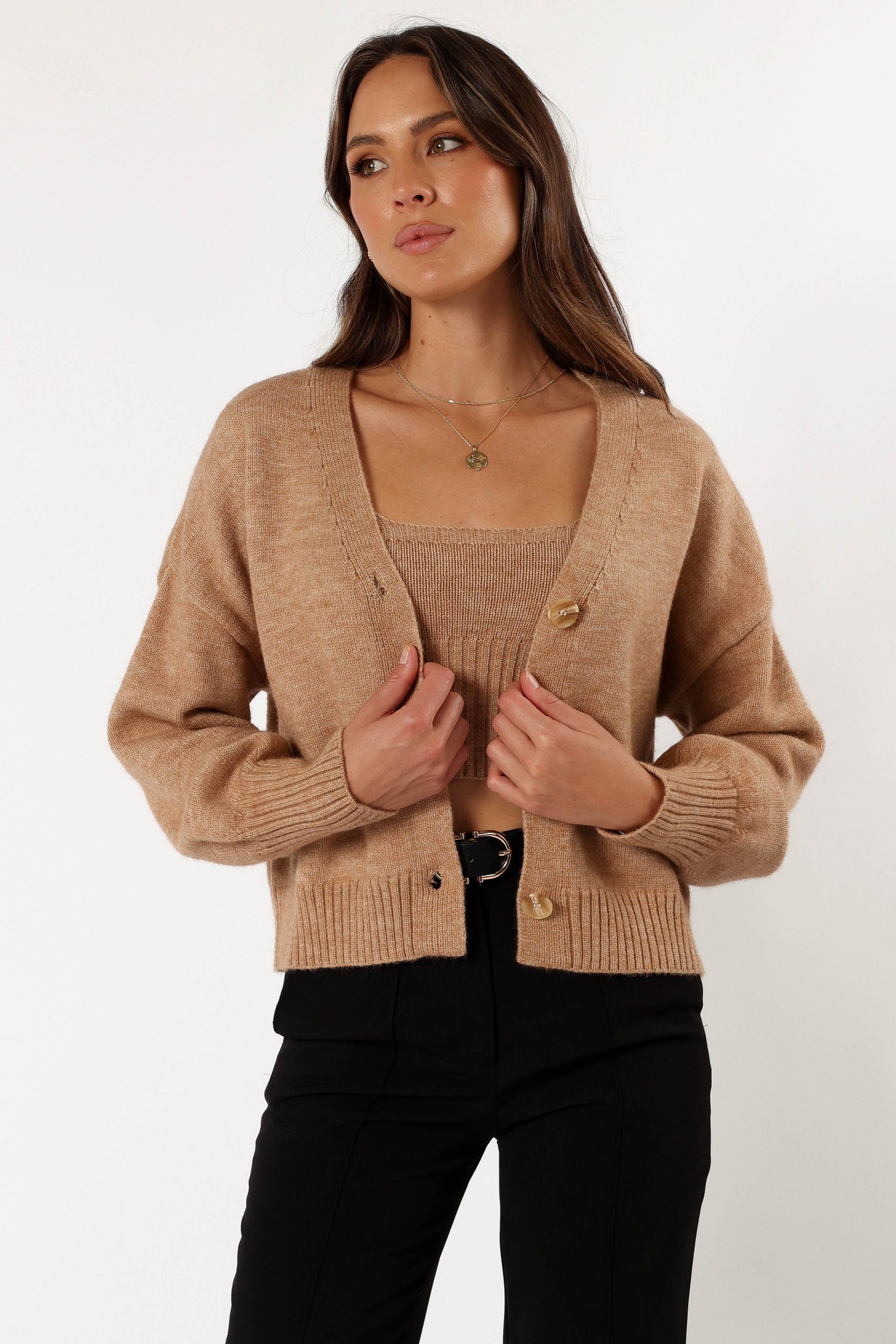 Isabel Button Front Cardigan - Beige - Image 10