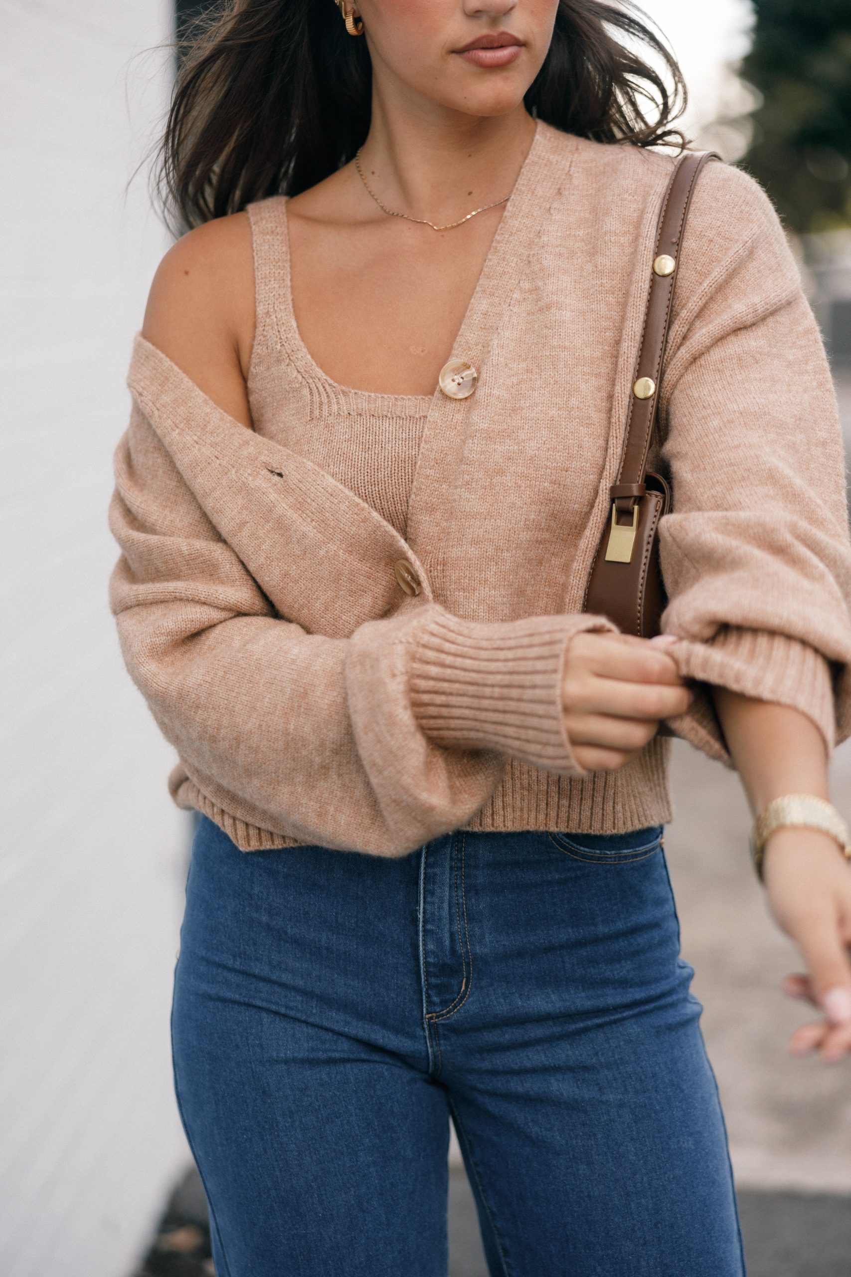 Isabel Button Front Cardigan - Beige - Image 2