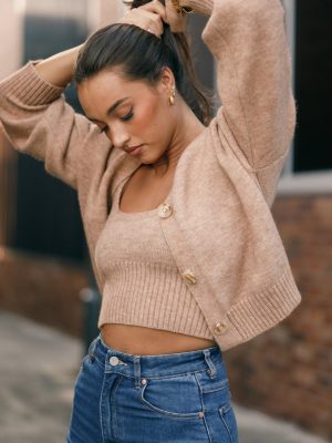 Isabel Button Front Cardigan - Beige