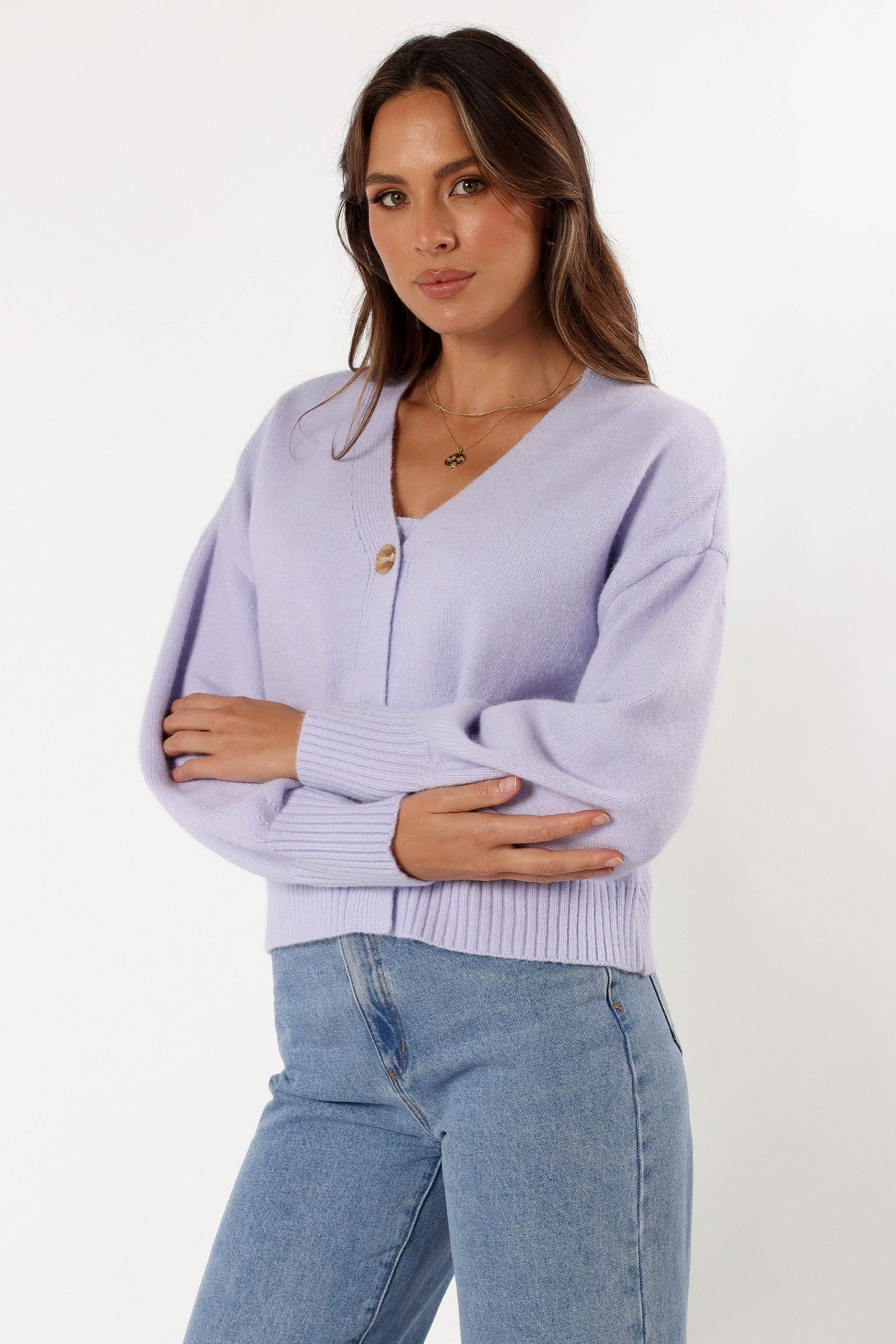 Isabel Button Front Cardigan - Lilac - Image 7