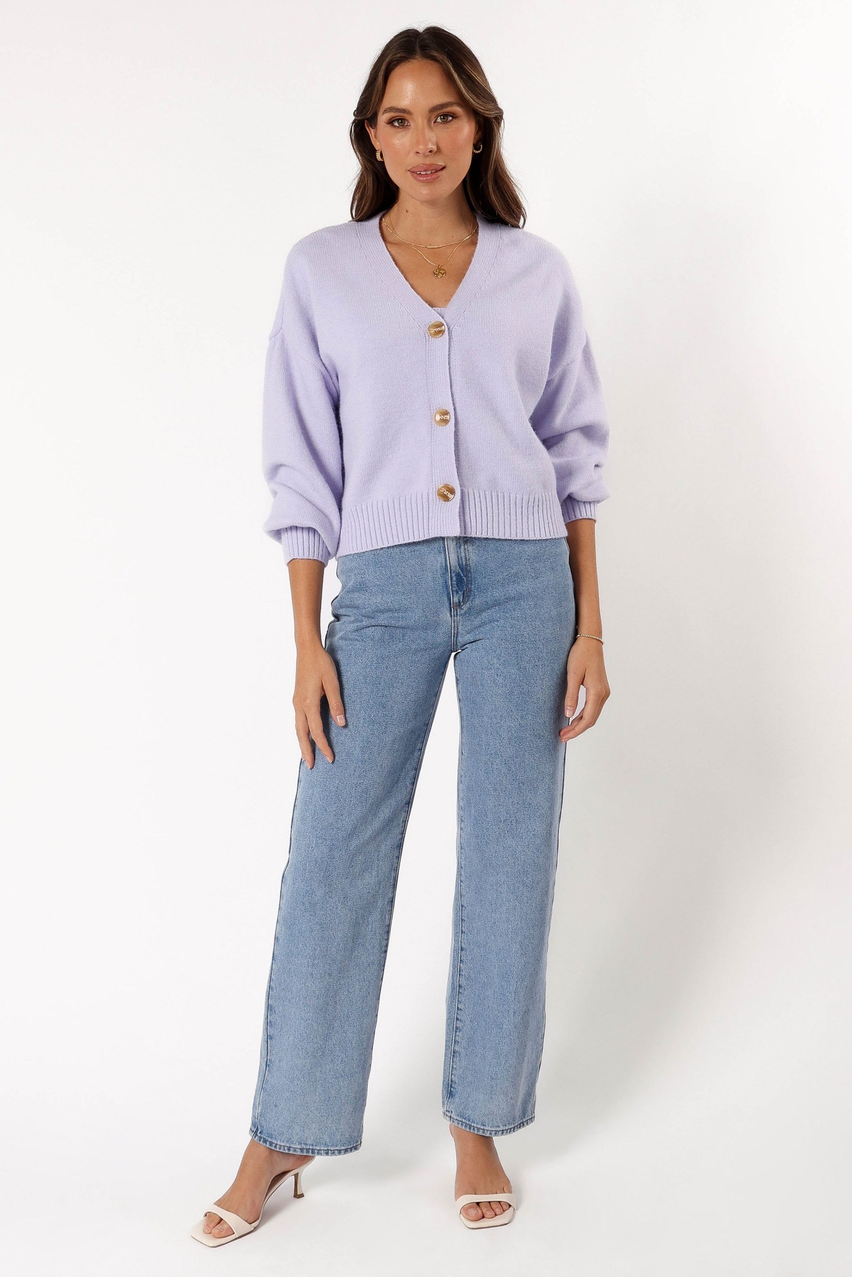 Isabel Button Front Cardigan - Lilac - Image 4