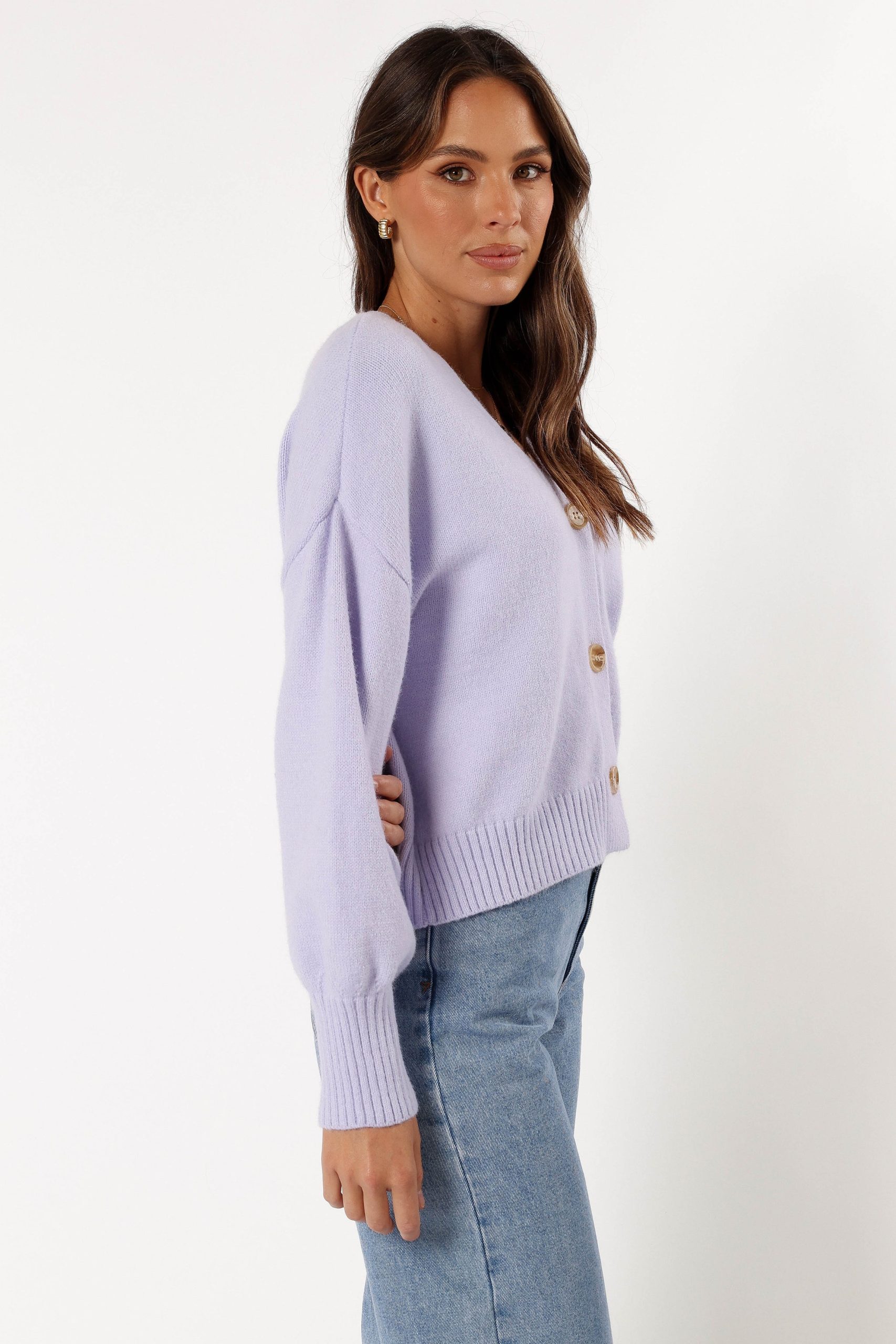 Isabel Button Front Cardigan - Lilac - Image 9