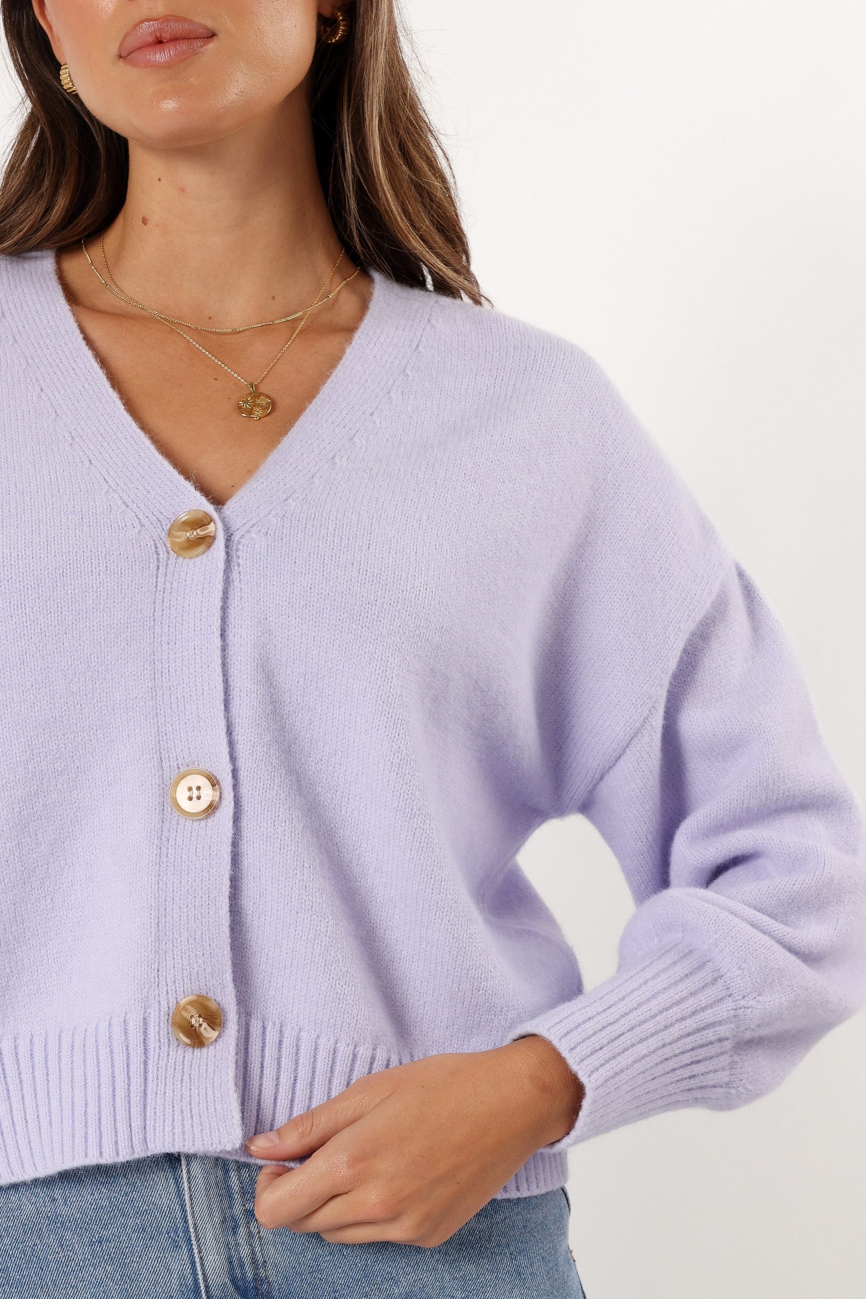 Isabel Button Front Cardigan - Lilac - Image 6