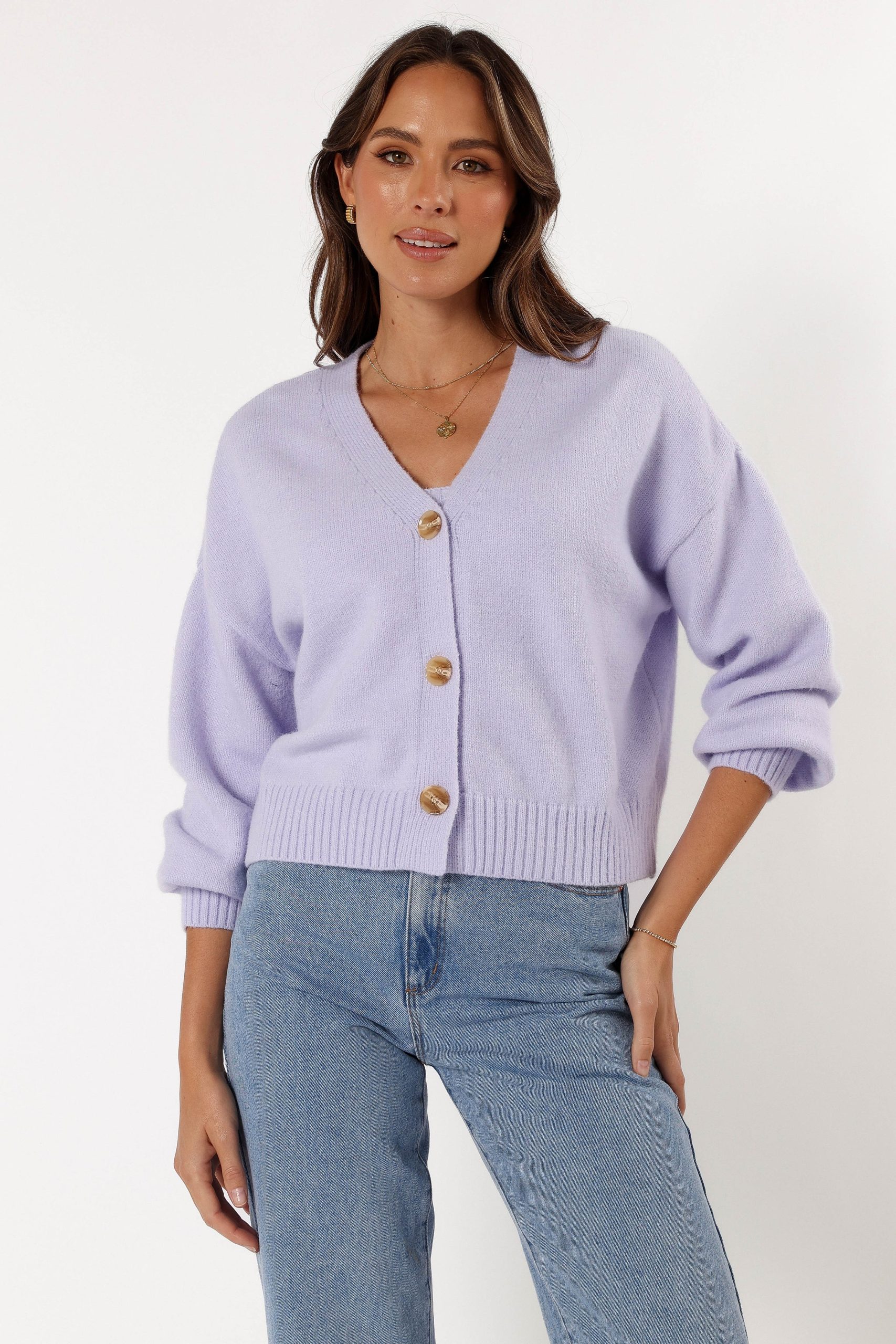 Isabel Button Front Cardigan - Lilac - Image 5