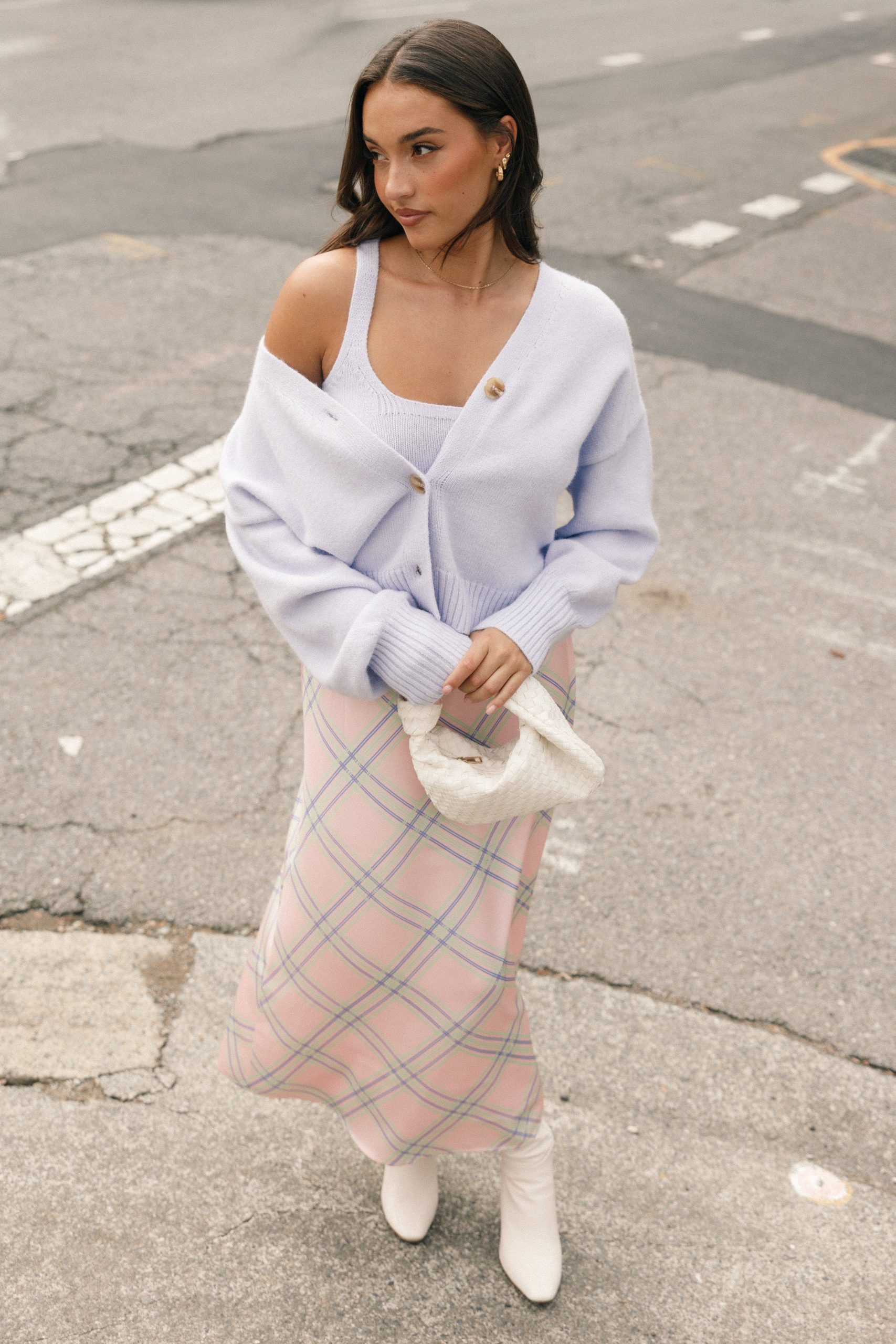 Isabel Button Front Cardigan - Lilac - Image 2