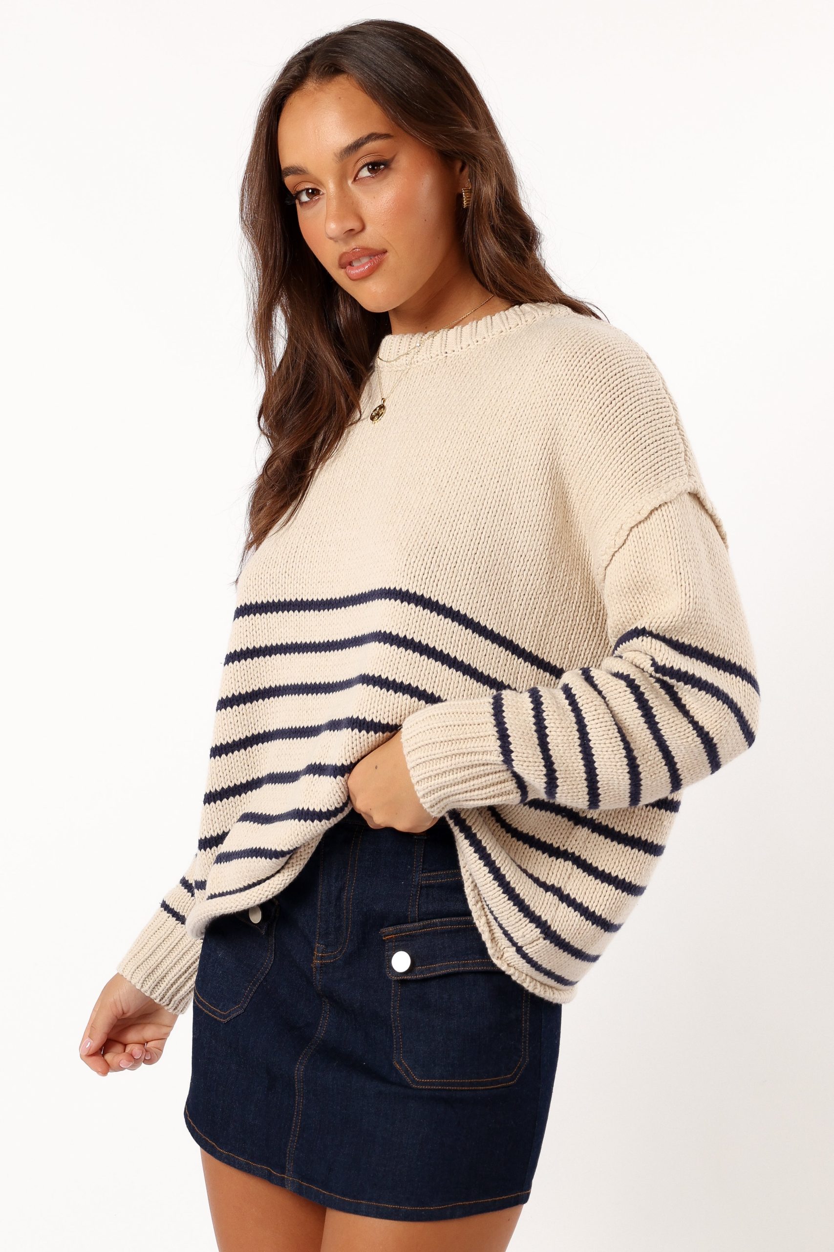 Tenzie Stripe Knit Sweater - Natural Navy - Image 7