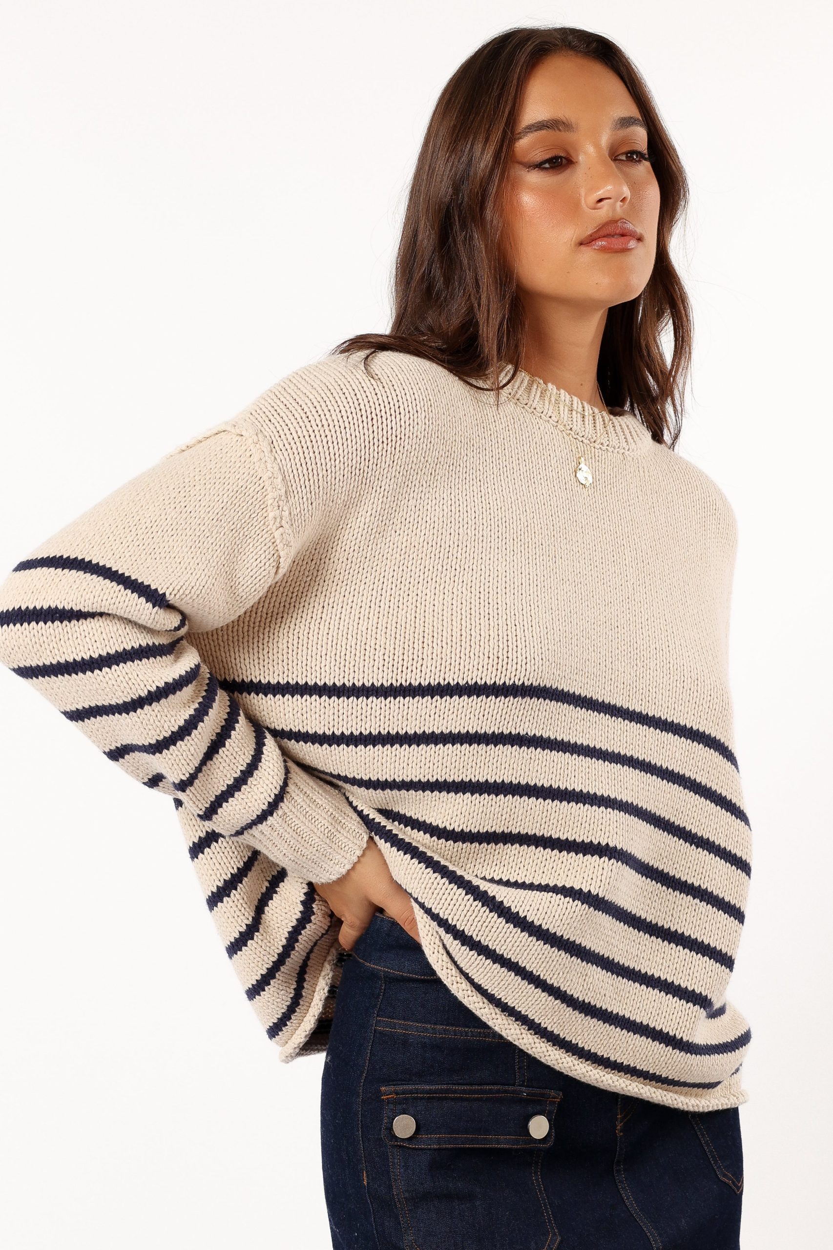 Tenzie Stripe Knit Sweater - Natural Navy - Image 4