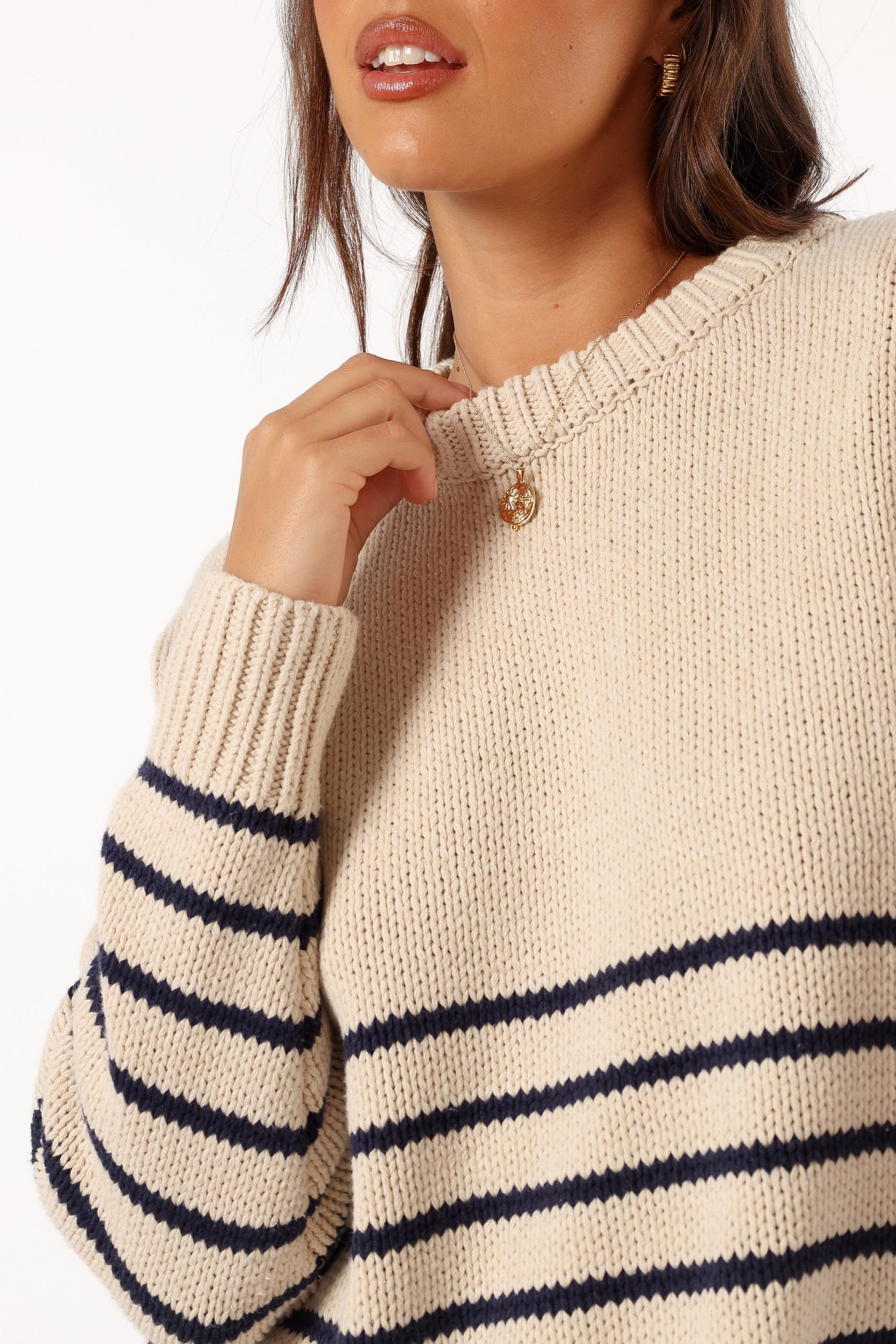 Tenzie Stripe Knit Sweater - Natural Navy - Image 2