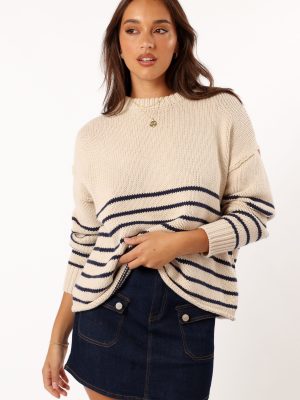 Tenzie Stripe Knit Sweater - Natural Navy