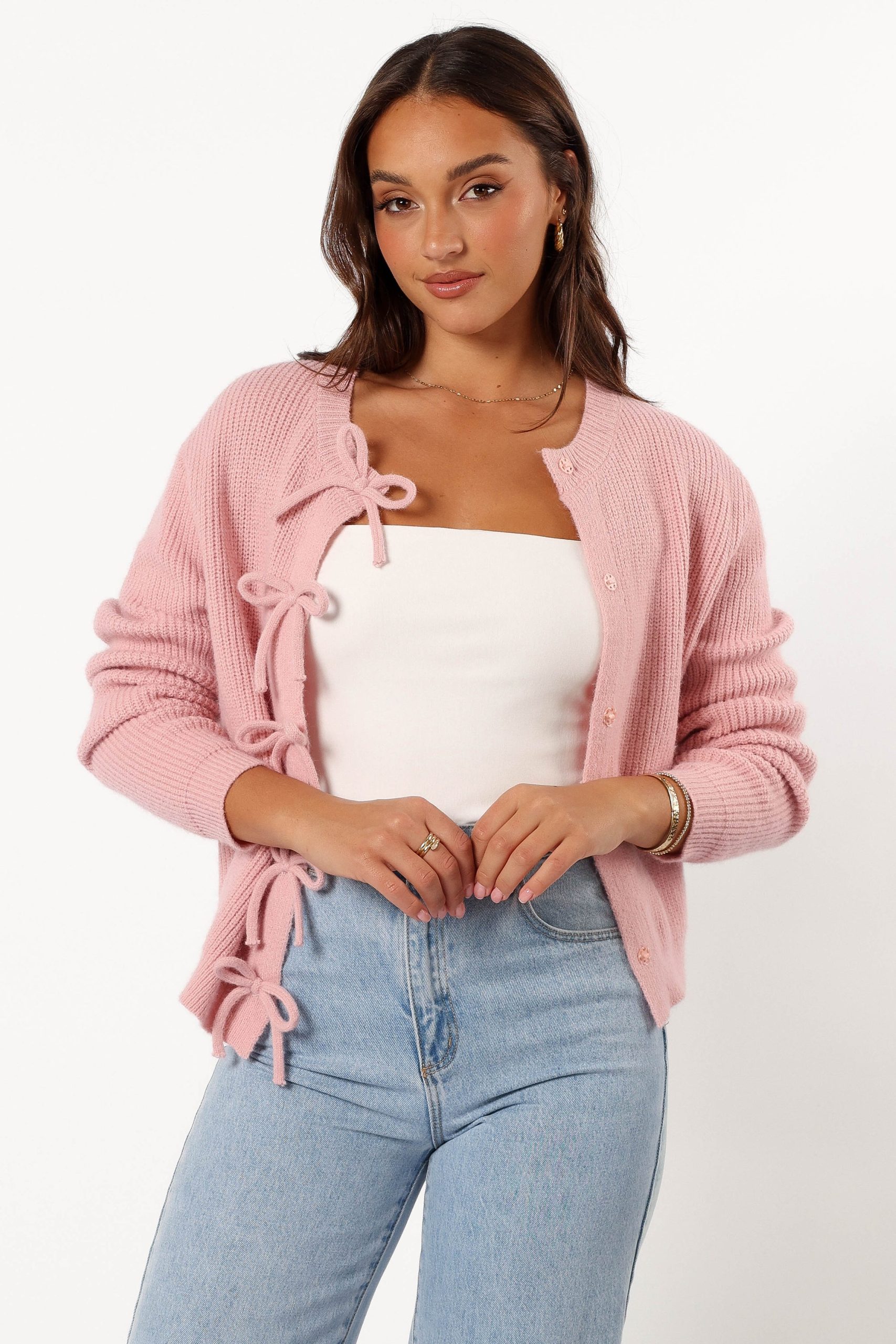 Wilde Bow Front Cardigan - Blush - Image 3