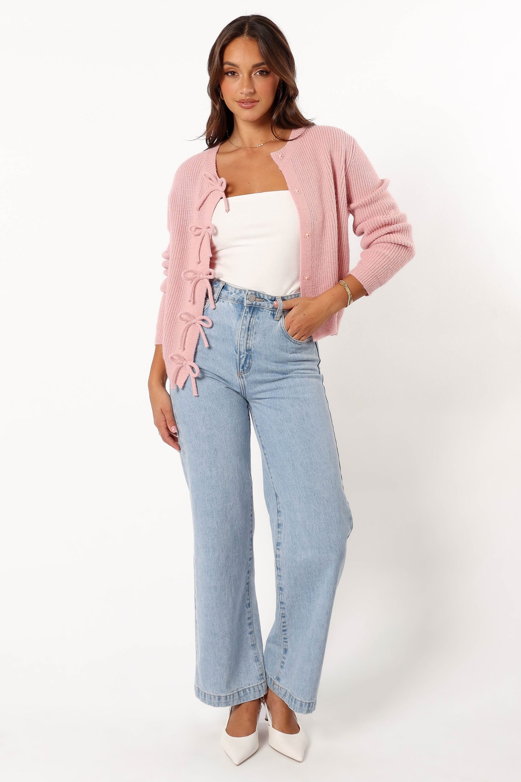 Wilde Bow Front Cardigan - Blush - Image 6