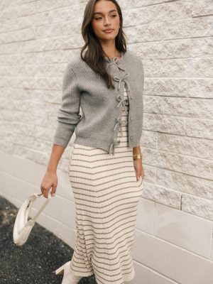 Wilde Bow Front Cardigan - Light Grey