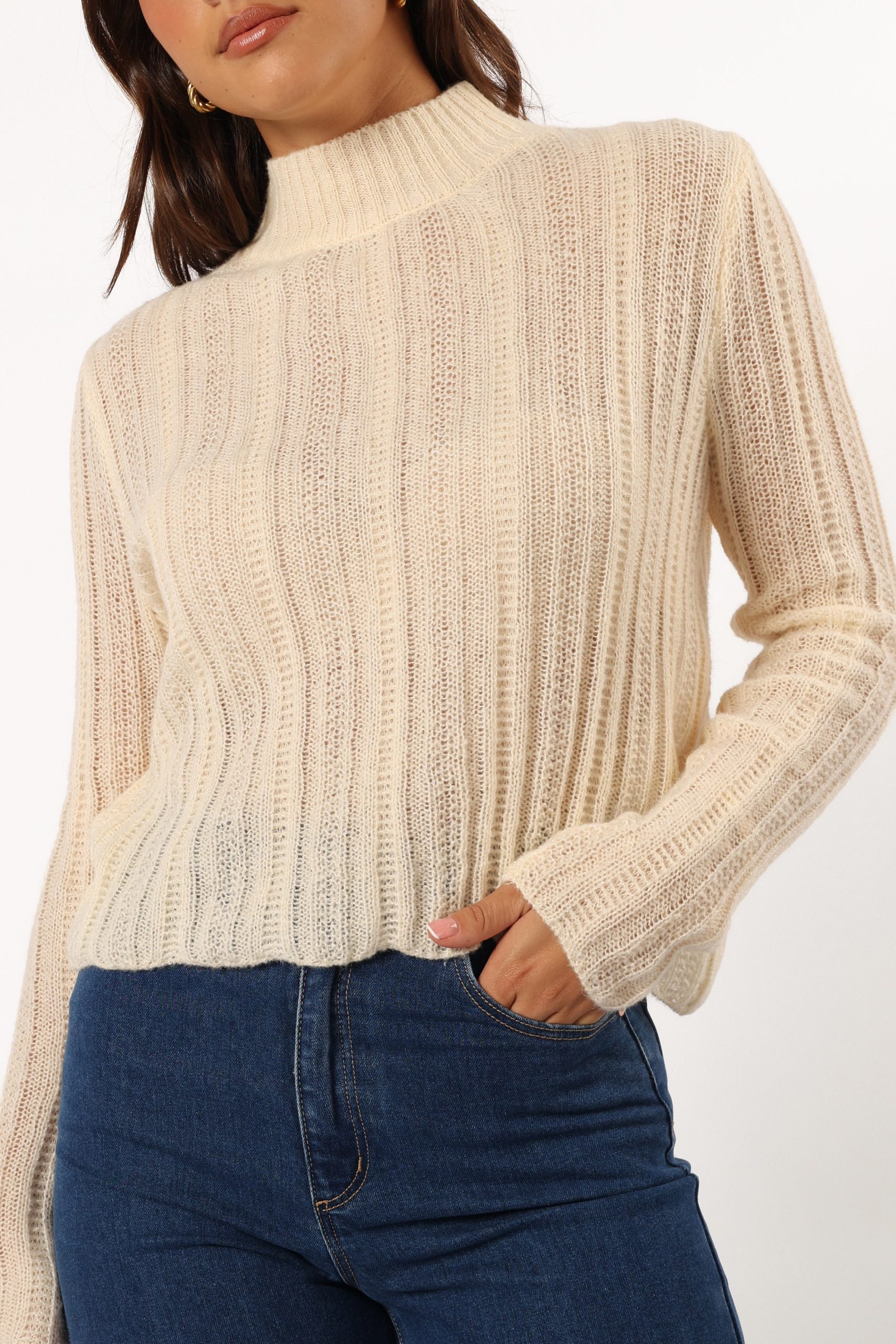 Wynford Scallop Edge Knit Sweater - Cream - Image 4