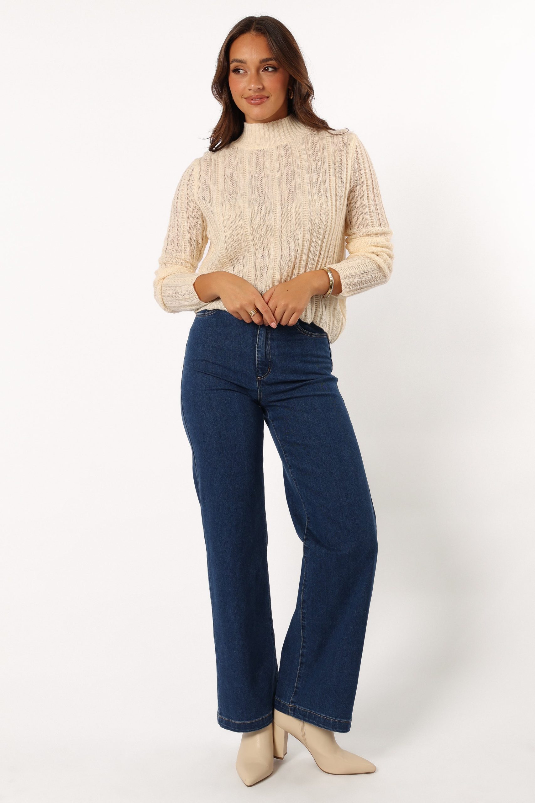 Wynford Scallop Edge Knit Sweater - Cream - Image 3