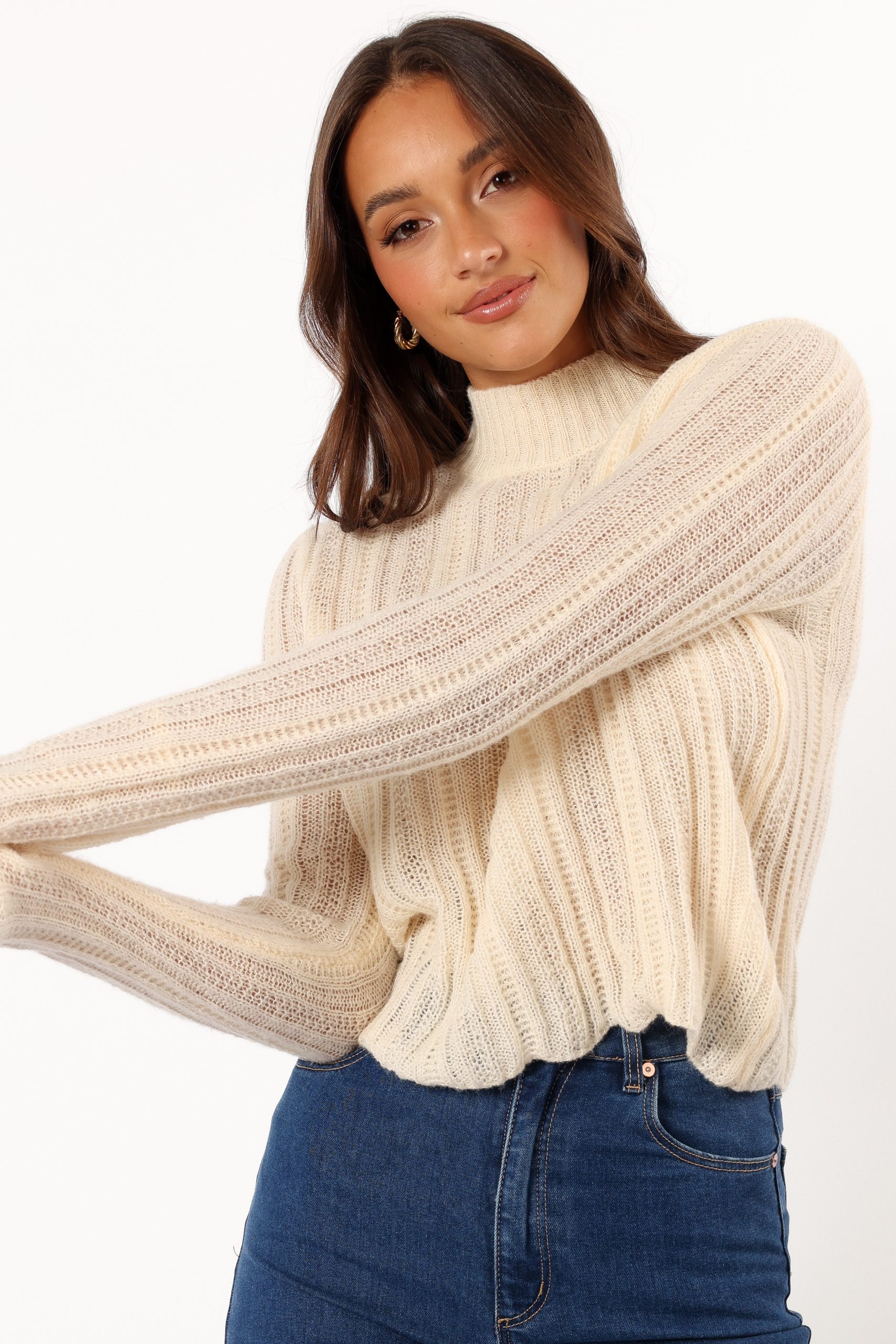 Wynford Scallop Edge Knit Sweater - Cream - Image 2