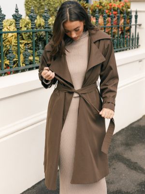 Billy Button Front Trench Coat - Chocolate Brown