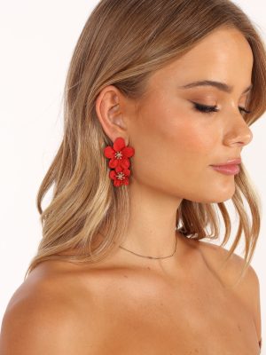 Claret Statement Earrings - Red