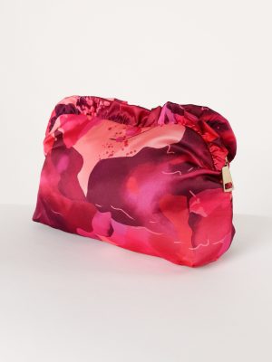 Large Satin Floral Ruffle Pouch - Floral