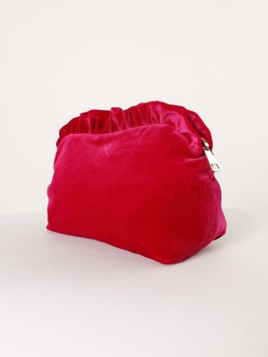 Large Velvet Ruffle Pouch - Magenta