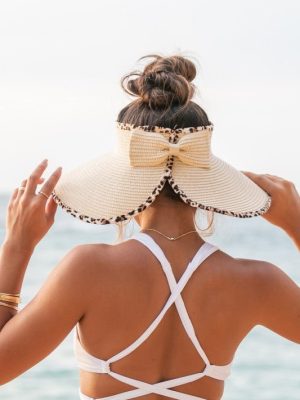 Leopard Foldable Bow Visor - Straw