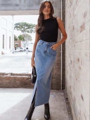 Dana Denim Midi Skirt - Blue Wash