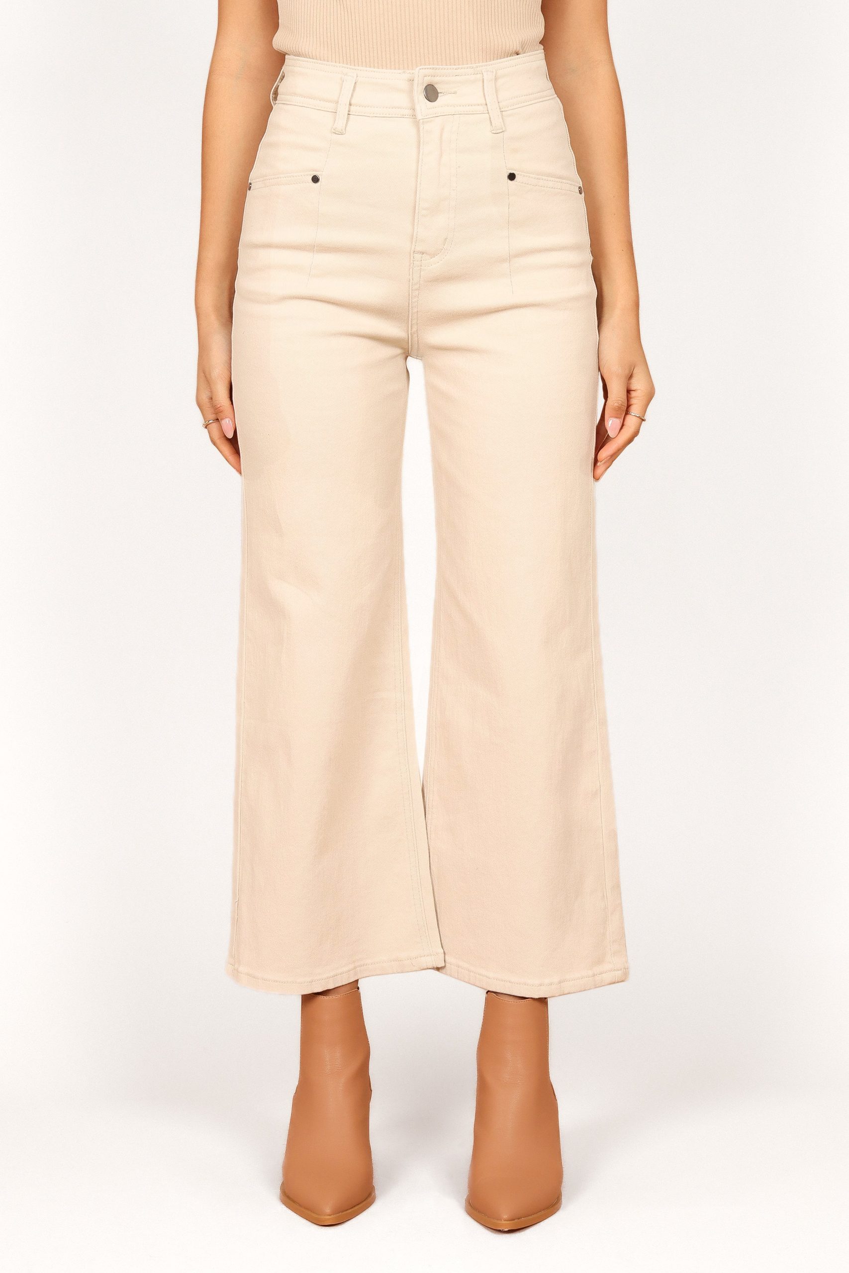 Georgette High Waisted Straight Leg Pants - Beige - Image 7