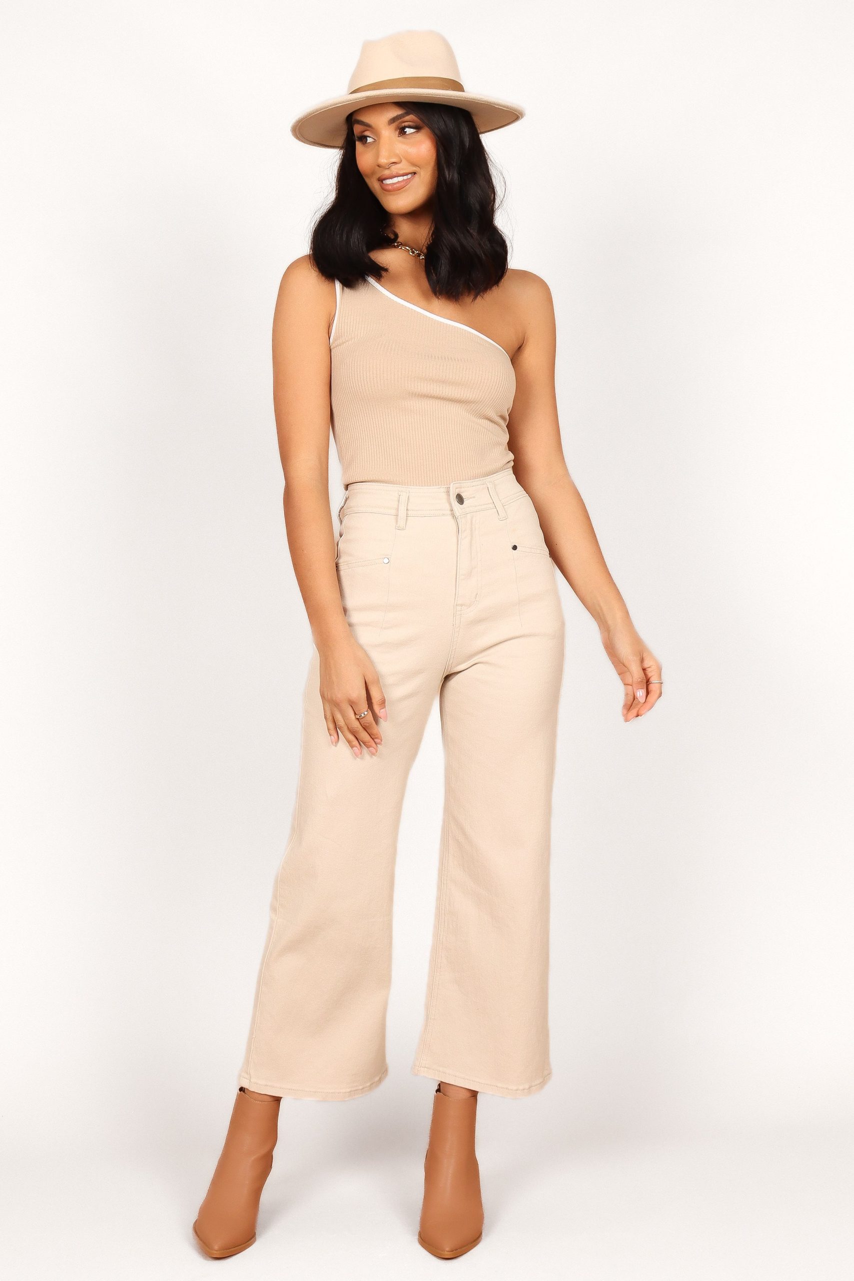 Georgette High Waisted Straight Leg Pants - Beige - Image 5